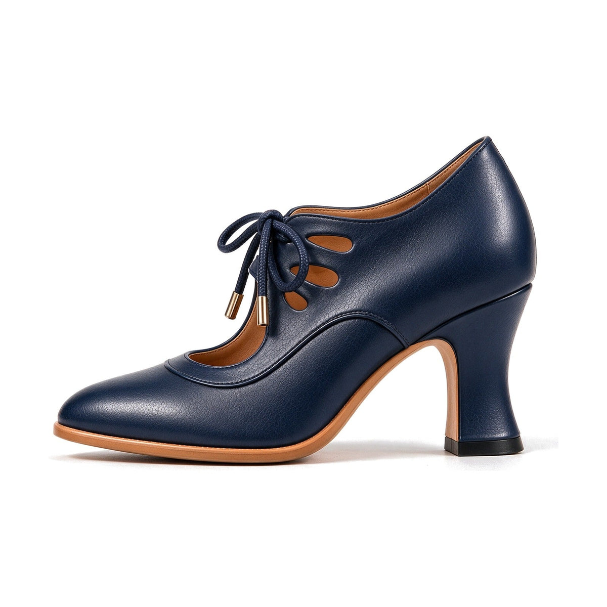 Ellery vintage lace-up heel in Navy, side view