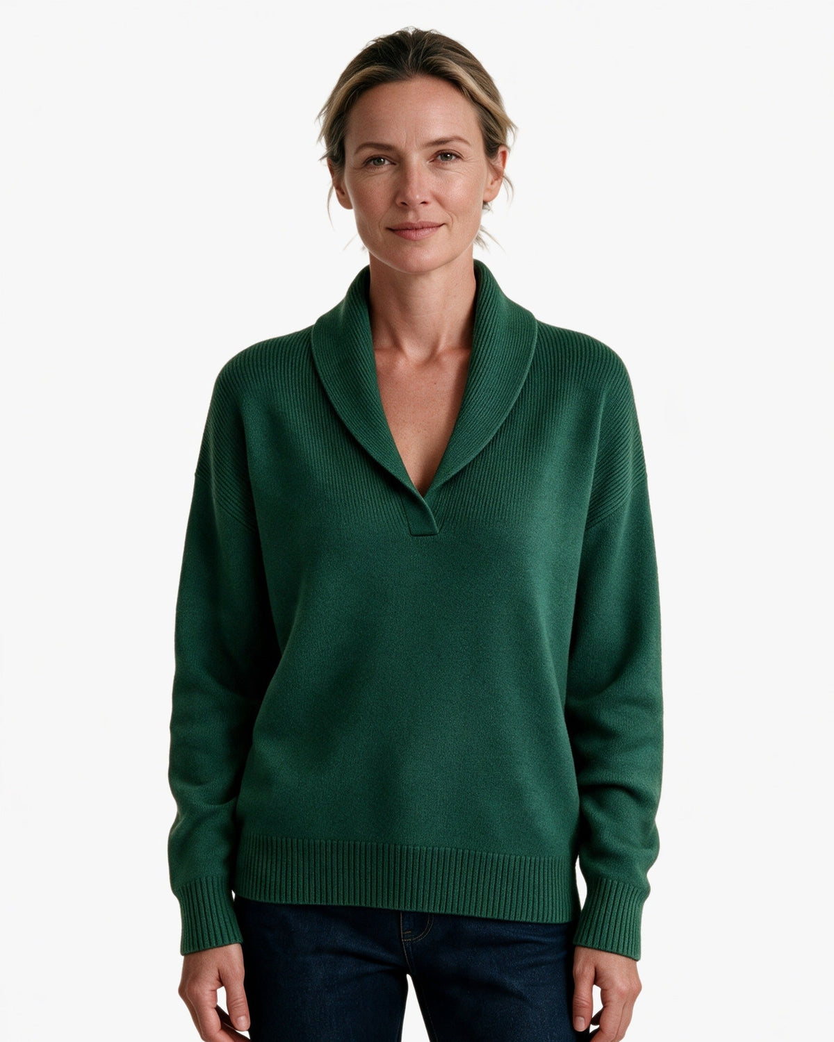 Arden shawl-collar V-neck sweater in Green