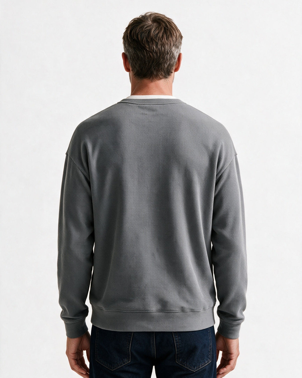 Denholm waffle-knit top in Grey, back view