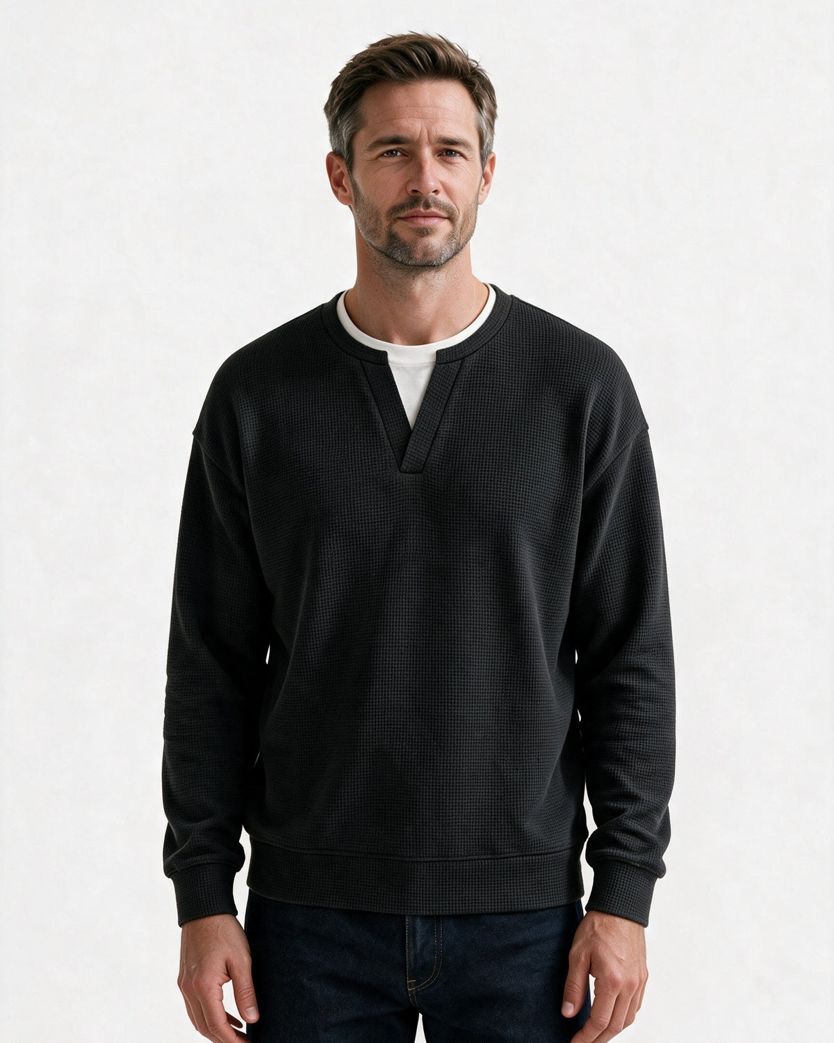 Denholm waffle-knit top in Black