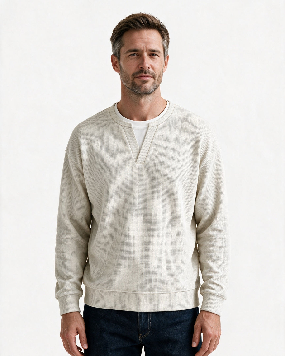 Denholm waffle-knit top in Off-White