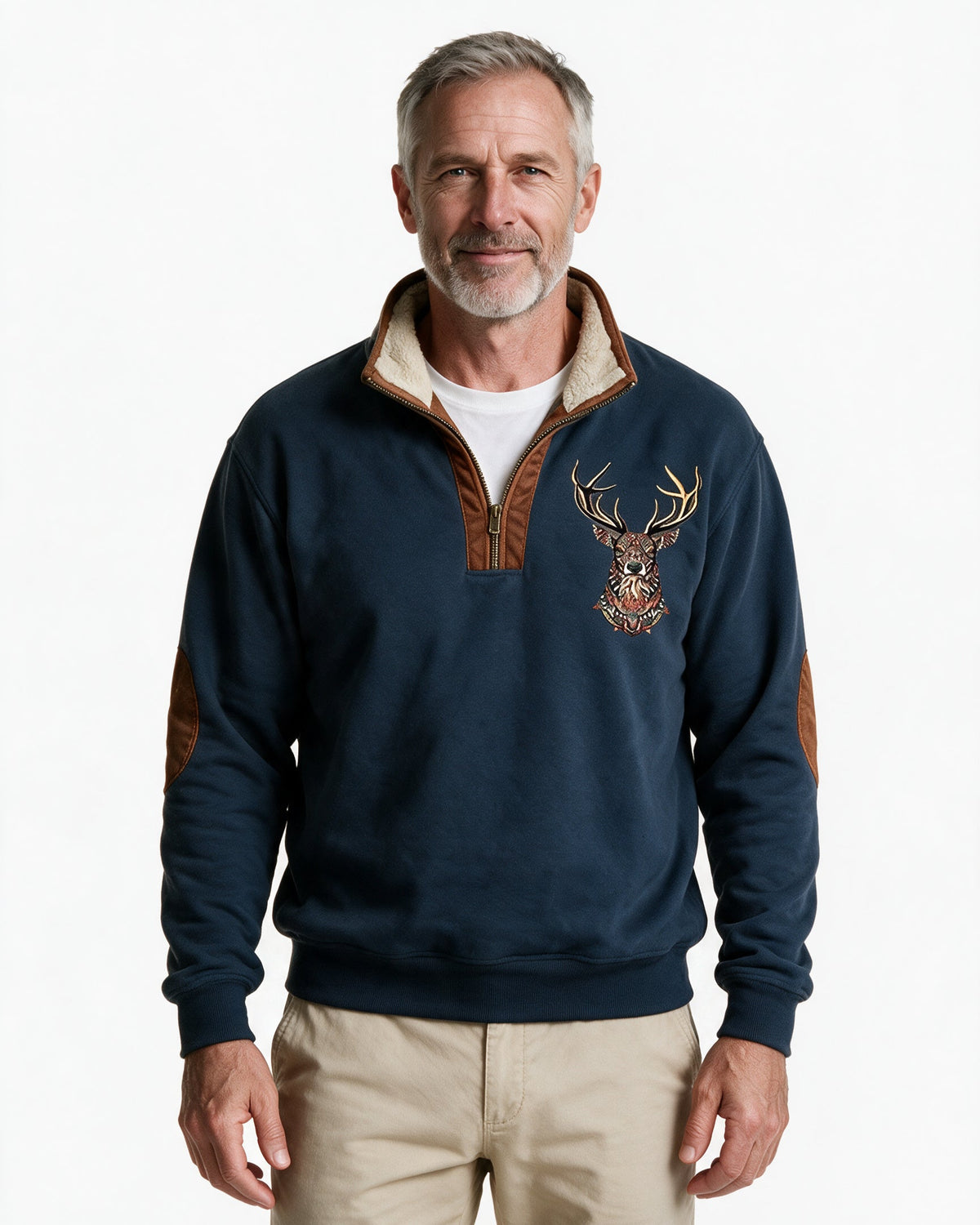 Glenmore sherpa-collar quarter-zip sweatshirt in Navy