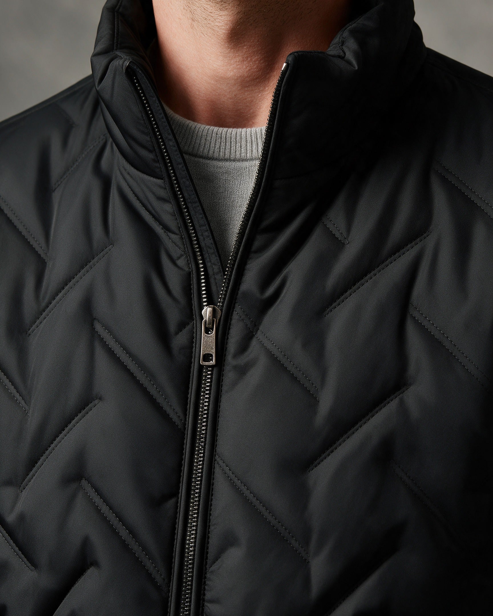 Close-up of the stand collar and centre zip